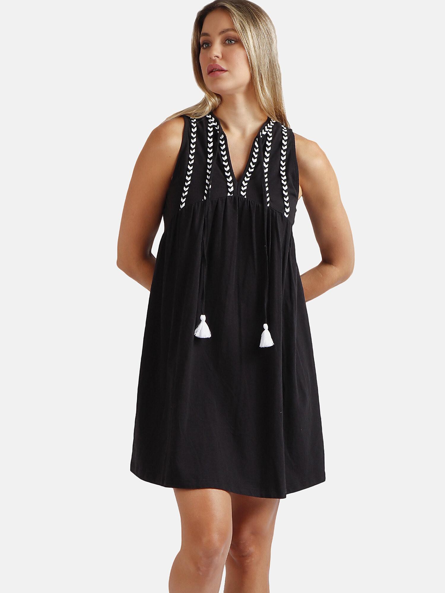 Image of Ärmelloses Sommerkleid Beach Flowers Unisex Schwarz S