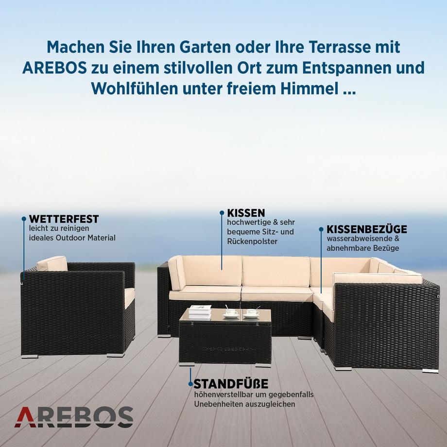 Arebos Polyrattan Gartenmöbel Gartenset Lounge Garnitur Set Sitzgruppe  