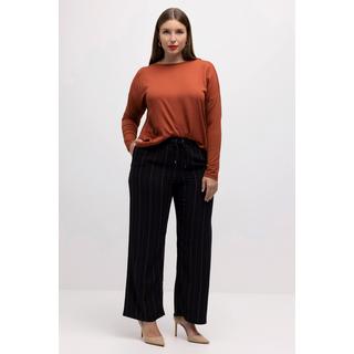 Ulla Popken  Pantaloni a 7/8 con design gessato, cintura elastica e taglio della gamba dritto e ampio 