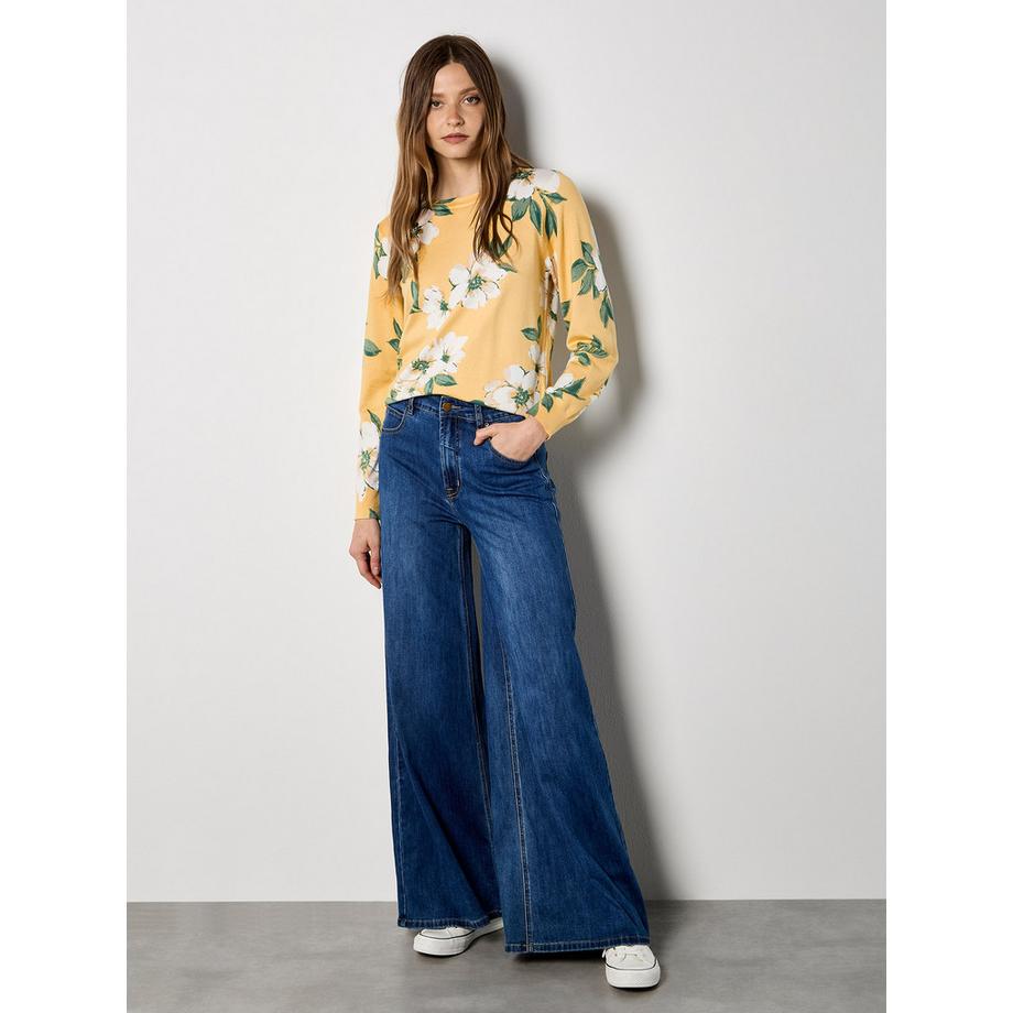 Pull en maille fine à imprimé floral