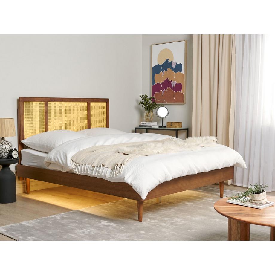 Beliani Lit avec LED en Bois d'hévéa  AURAY  