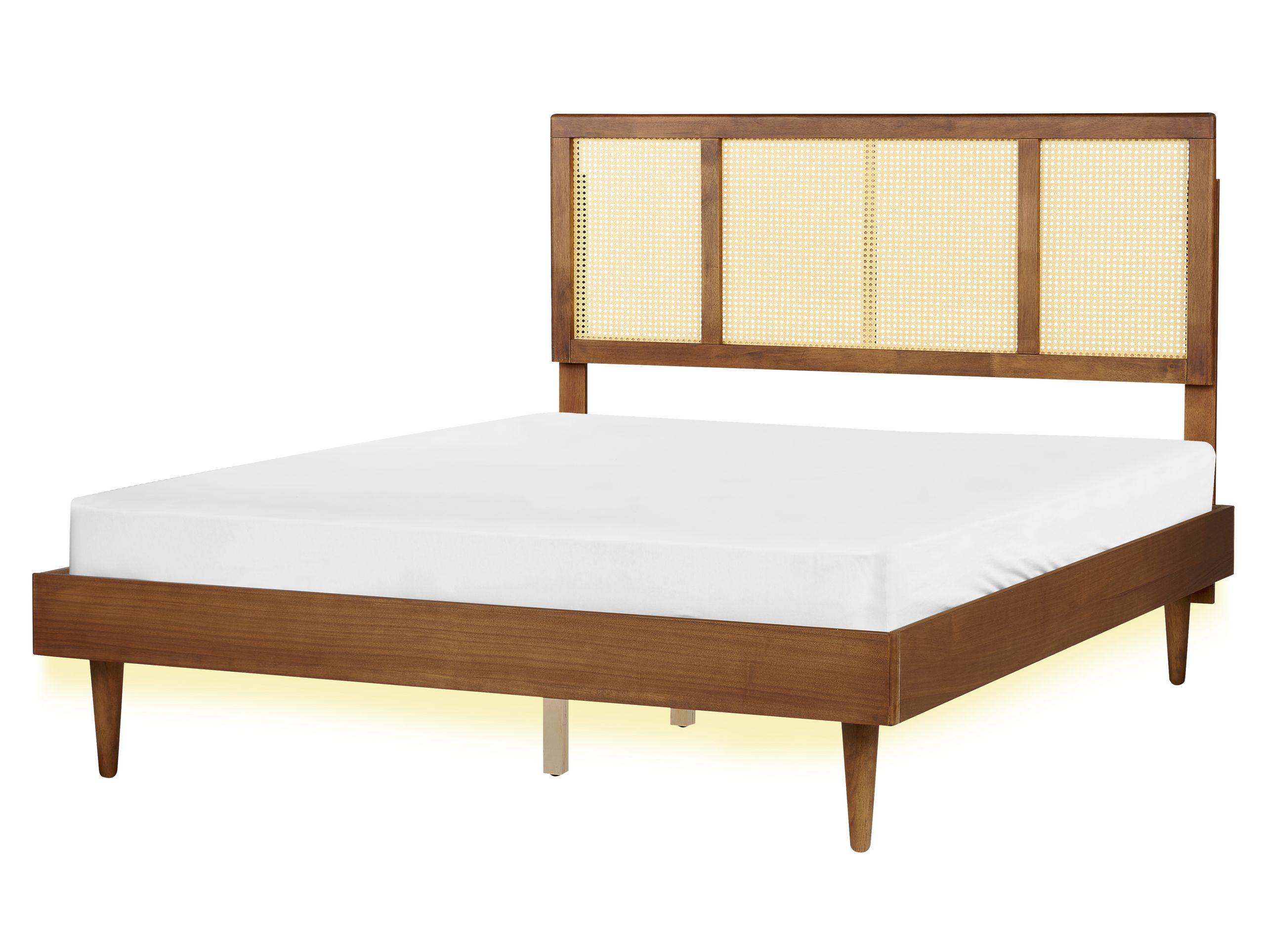 Image of Bett mit LED aus Gummibaumholz Rustikal AURAY Bett mit LED aus Gummibaumholz Rustikal AURAY