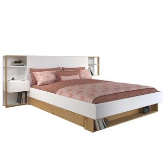 Vente-unique Letto con comodini e scomparti 160 x 200 cm Bianco e Naturale - MISTA  