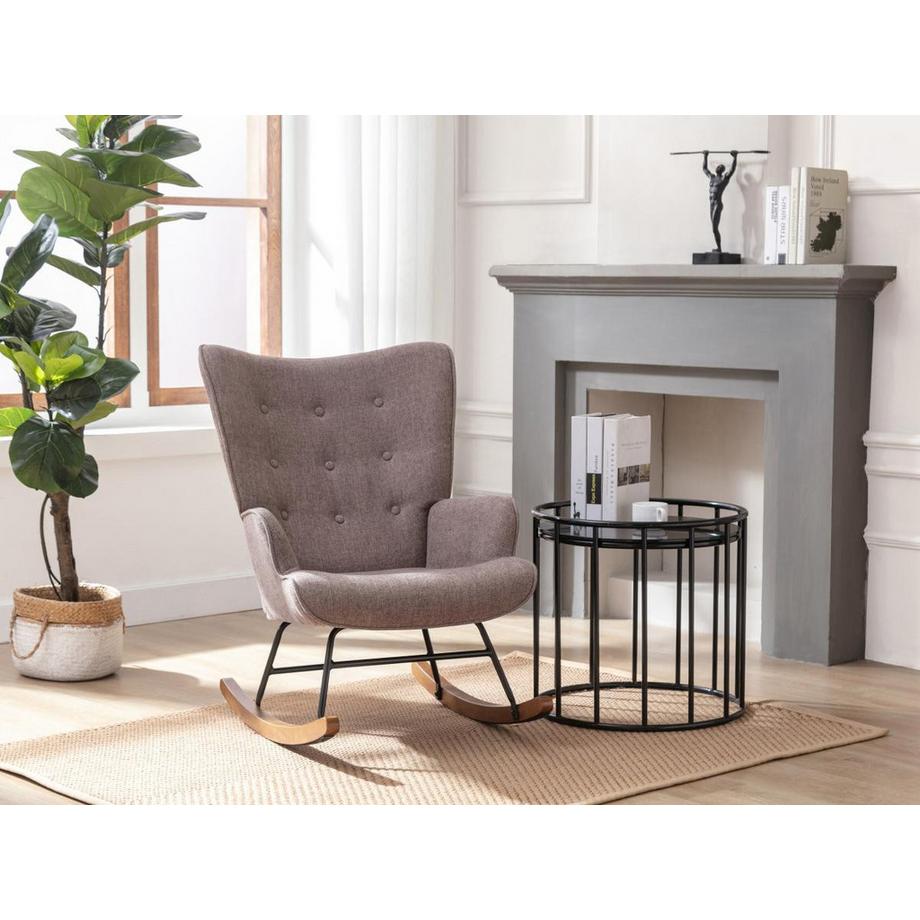 Vente-unique Fauteuil à bascule en tissu chiné taupe ELMINA II  