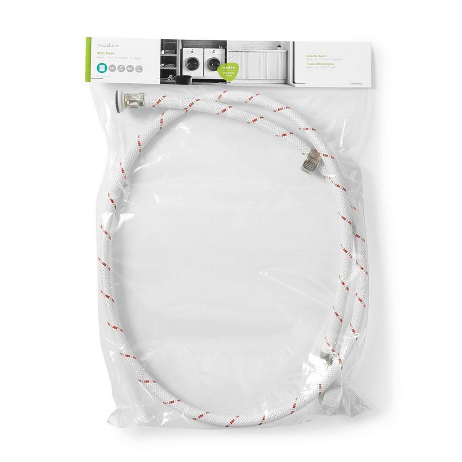 Nedis Tuyau d'entrée en nylon | 3/4'' | 3/4'' | 10 Bar | 90 °C | 1,50 m | Application : Vaisselle / Machine à laver | Nylon | Rouge / Blanc  