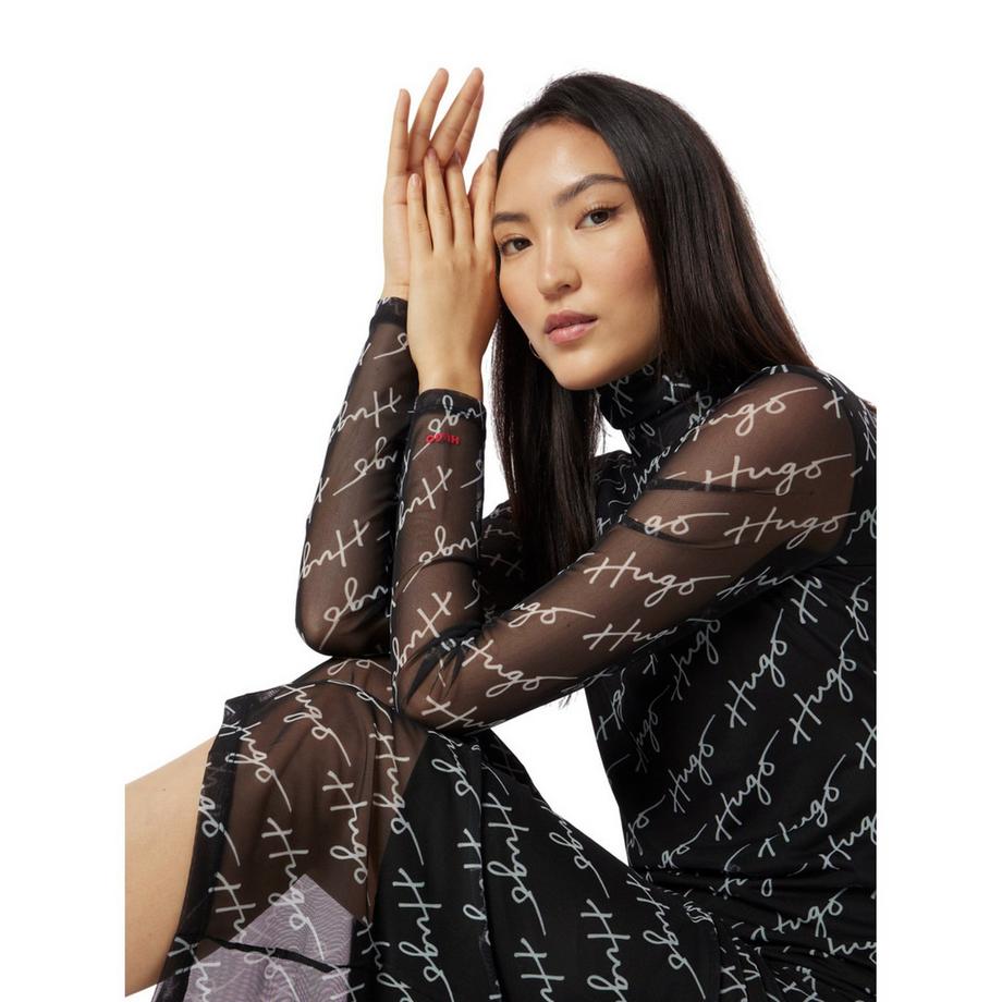 HUGO Neshy Rollkragen Langarm Midi Kleid  