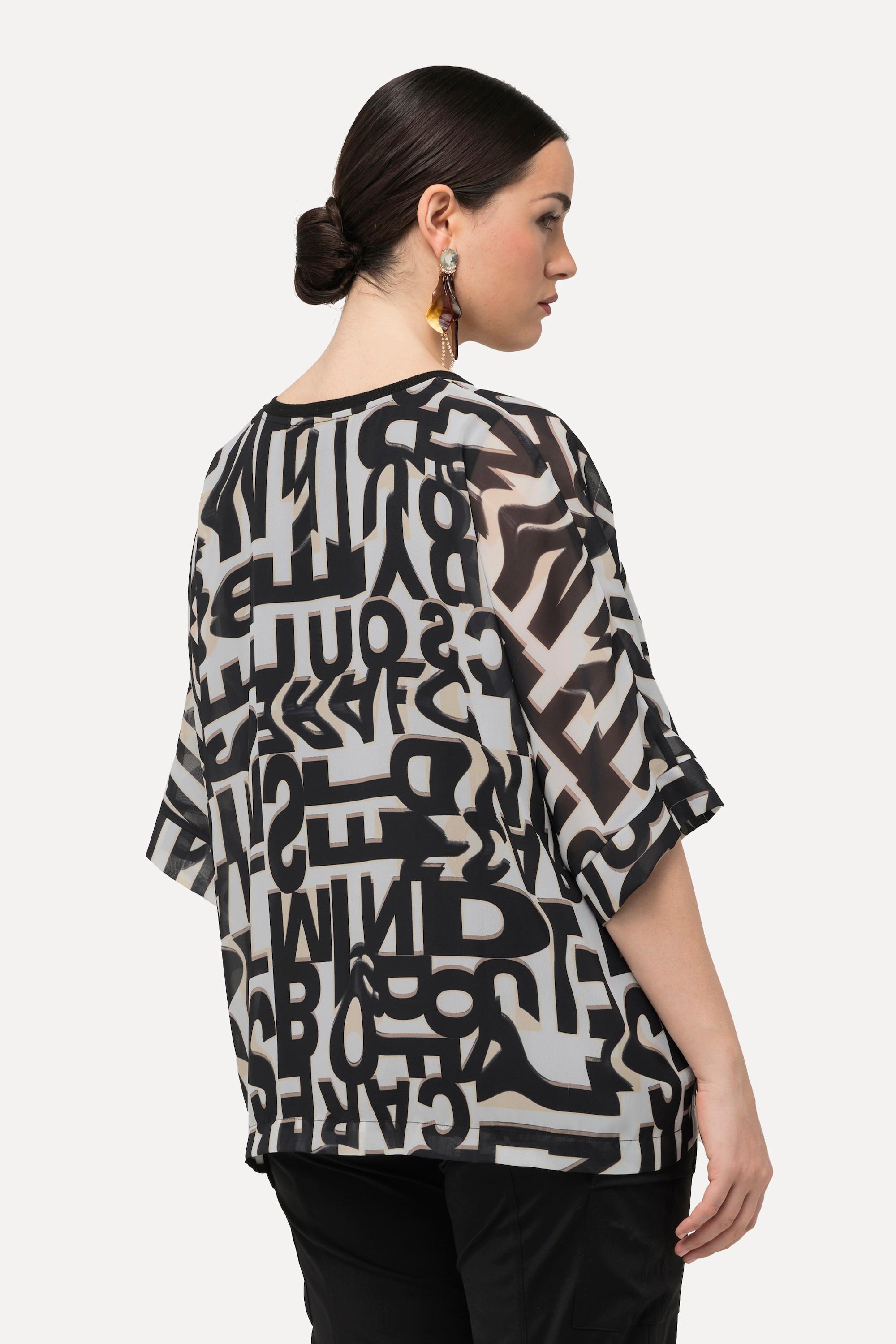 Ulla Popken Tunica Stampa Lettere Scollo a V Maniche 3/4  