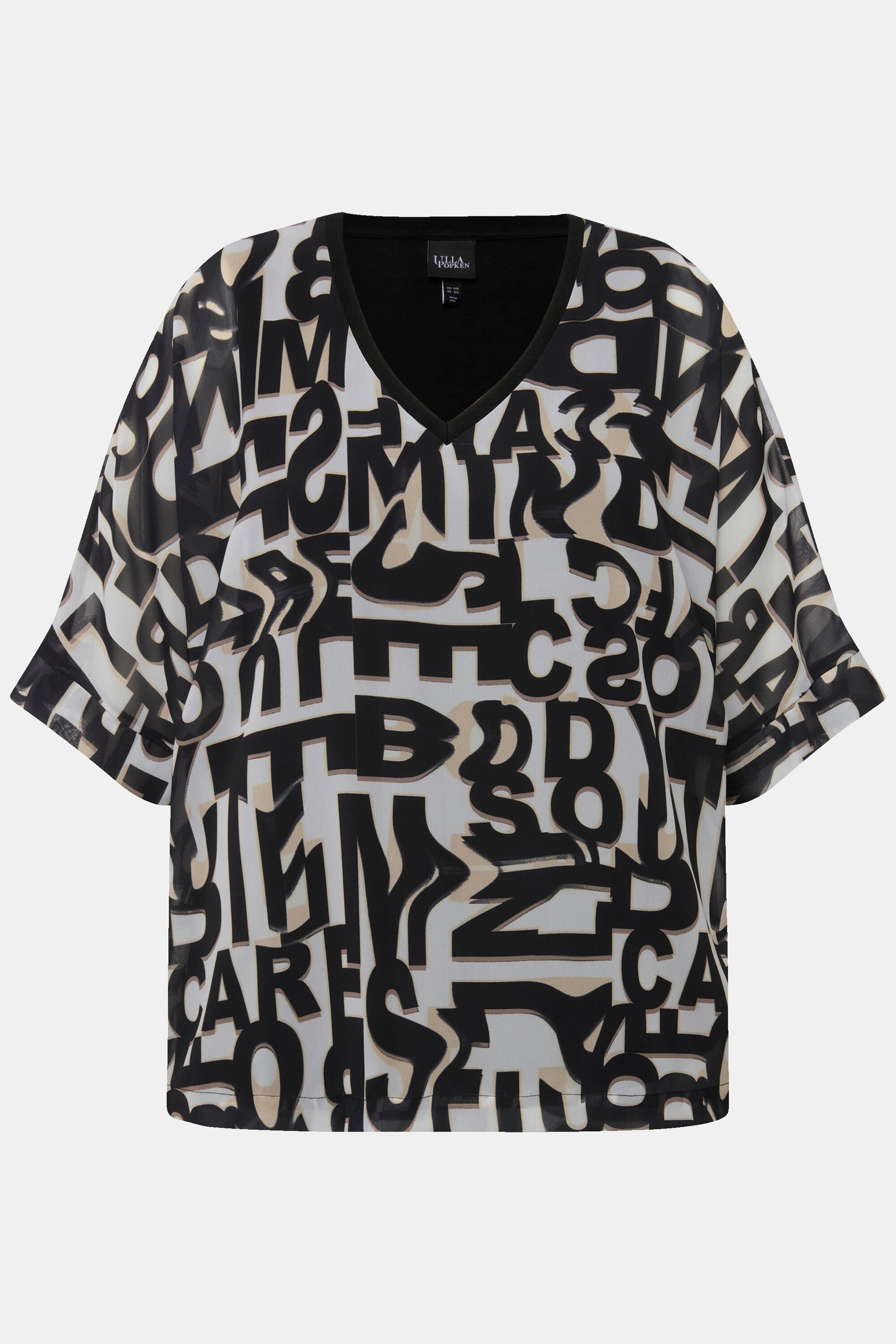Ulla Popken Tunica Stampa Lettere Scollo a V Maniche 3/4  