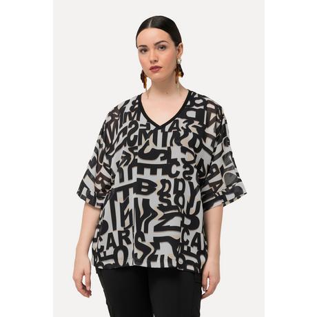Ulla Popken Tunica Stampa Lettere Scollo a V Maniche 3/4  