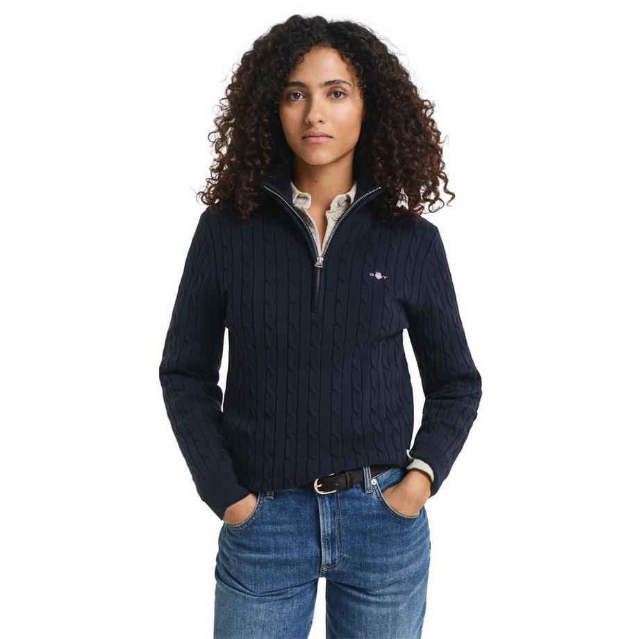 GANT Zopfstrick-Pullover mit Halbreißverschluss  