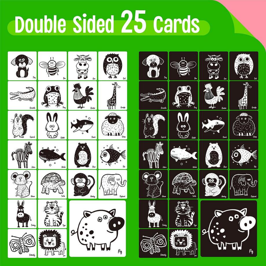 Activity-board  25 cartes de stimulation visuelle pour bébé, cartes flash double face à fort contraste 