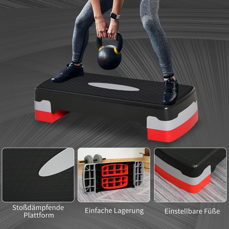 Northio  Stepping Board Aerobic Fitness 2 Niveaux Réglable En Hauteur (10/20 Cm), Vélo D'Appartement Stepper, Noir + Gris + Rouge, 68 X 28 X 15 Cm 