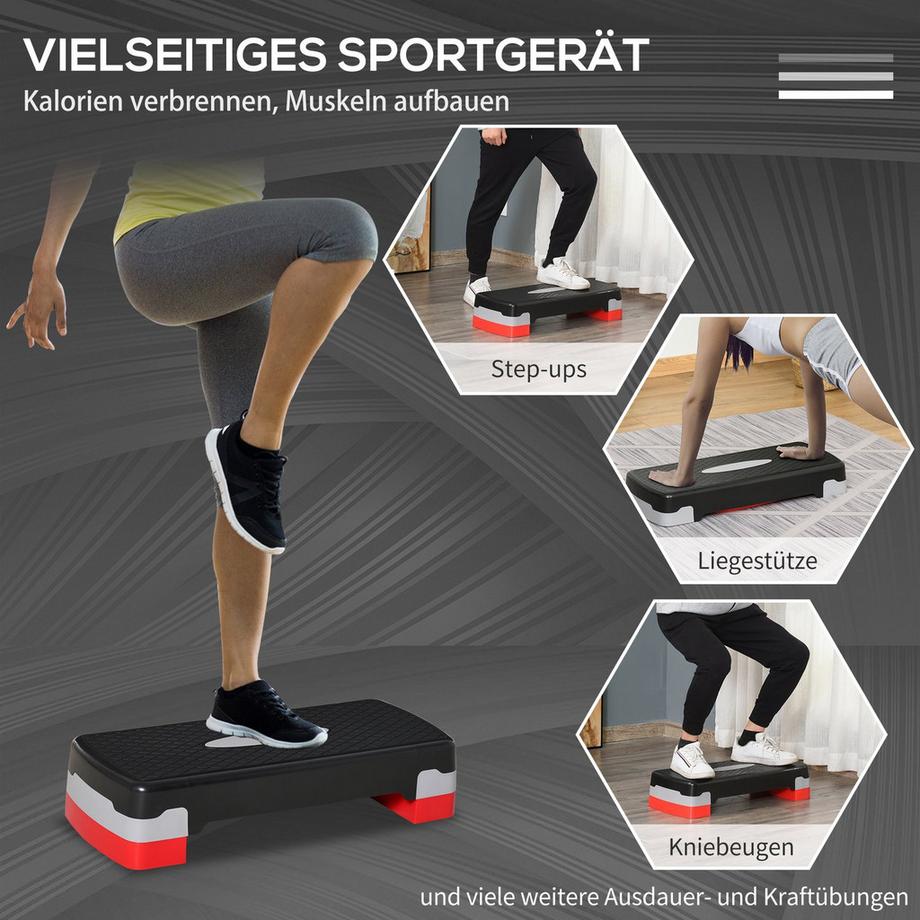 Northio  Stepping Board Aerobic Fitness 2 Niveaux Réglable En Hauteur (10/20 Cm), Vélo D'Appartement Stepper, Noir + Gris + Rouge, 68 X 28 X 15 Cm 