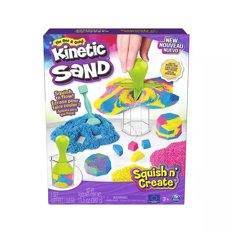 Spin Master Kinetic Sand SABLE MAGIQUE - SQUISH N'CREATE 380 G + 5 MOULES -  Créez Différentes