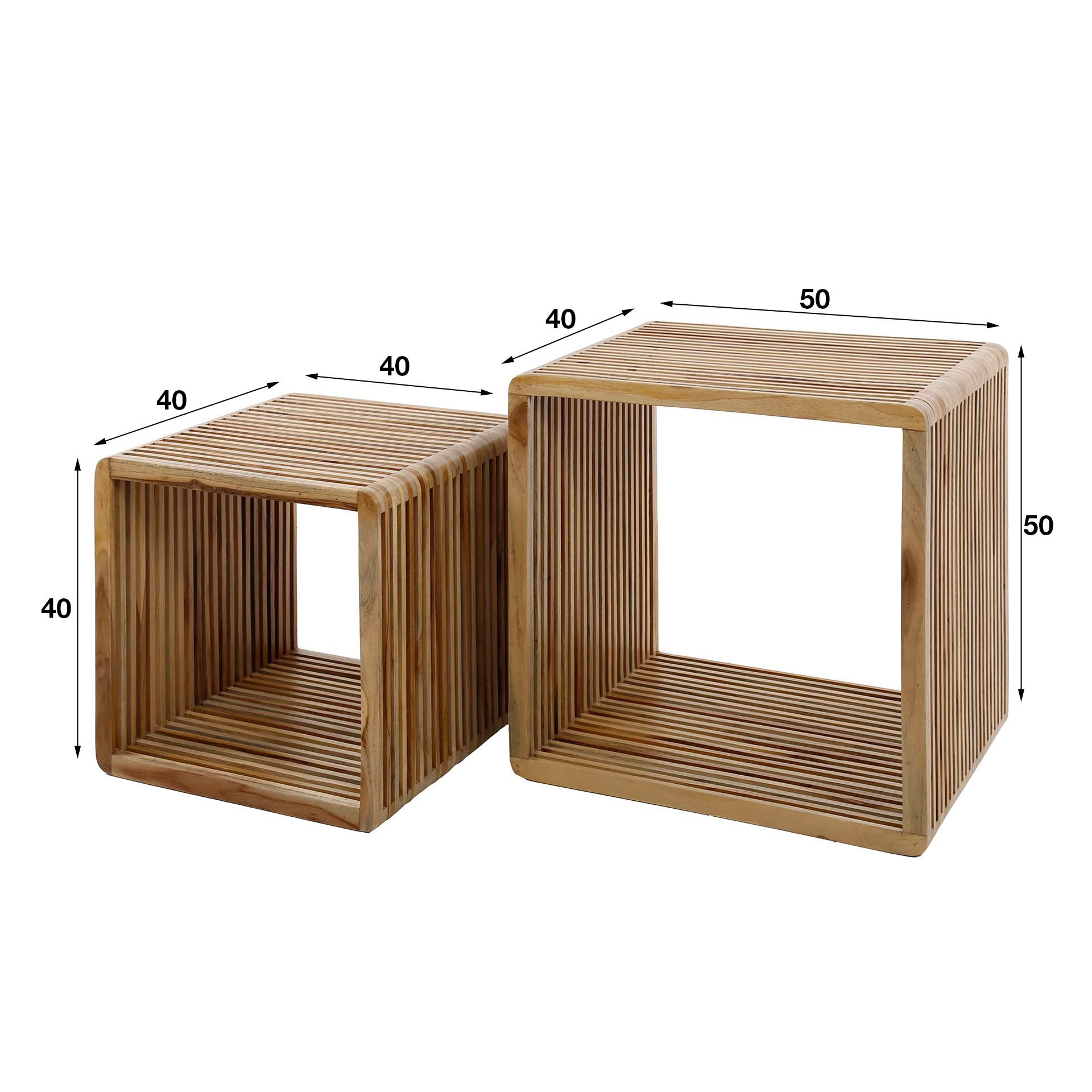 mutoni Table basse Rib Teck (lot de 2)  