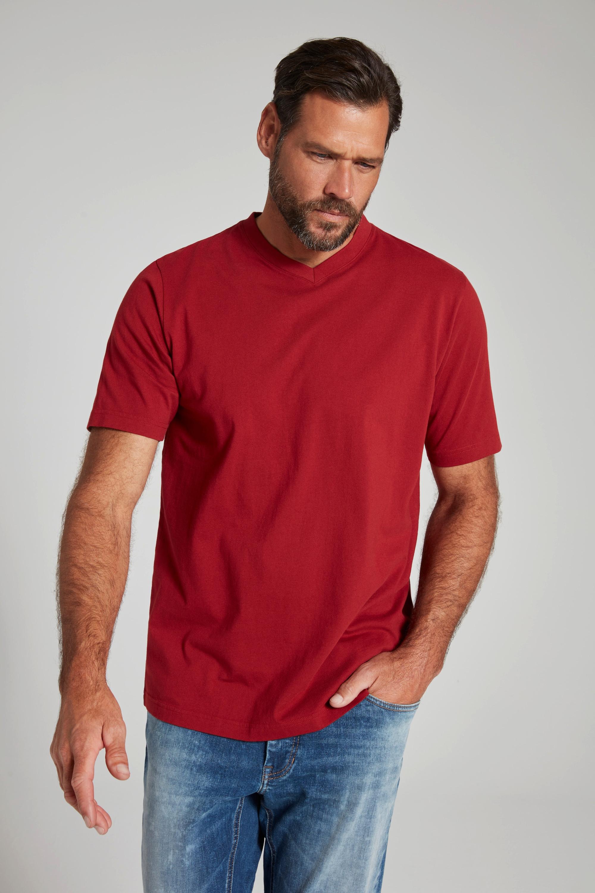 JP1880  T-shirt basic con scollo a V rosso borgogna 