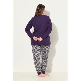 Ulla Popken  Pyjama, Rippsaum, leuchtender Frontprint 