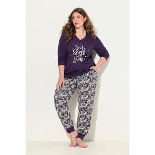 Ulla Popken  Pyjama, Rippsaum, leuchtender Frontprint 