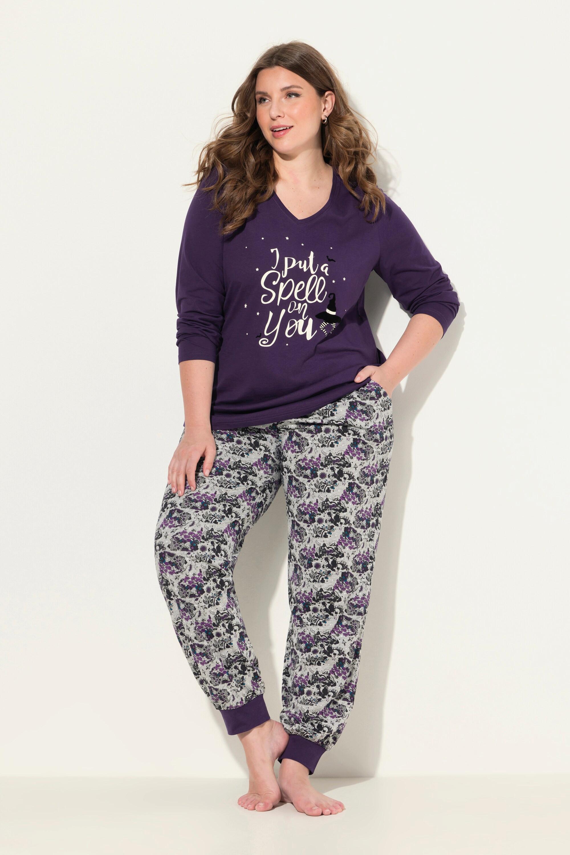 Ulla Popken  Pyjama, Rippsaum, leuchtender Frontprint 