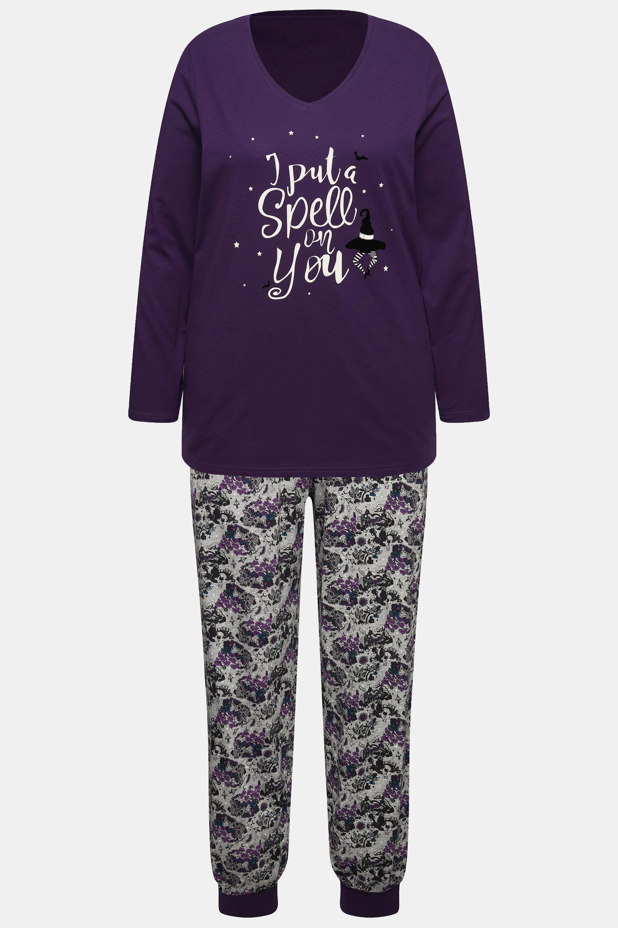 Ulla Popken  Pyjama, Rippsaum, leuchtender Frontprint 