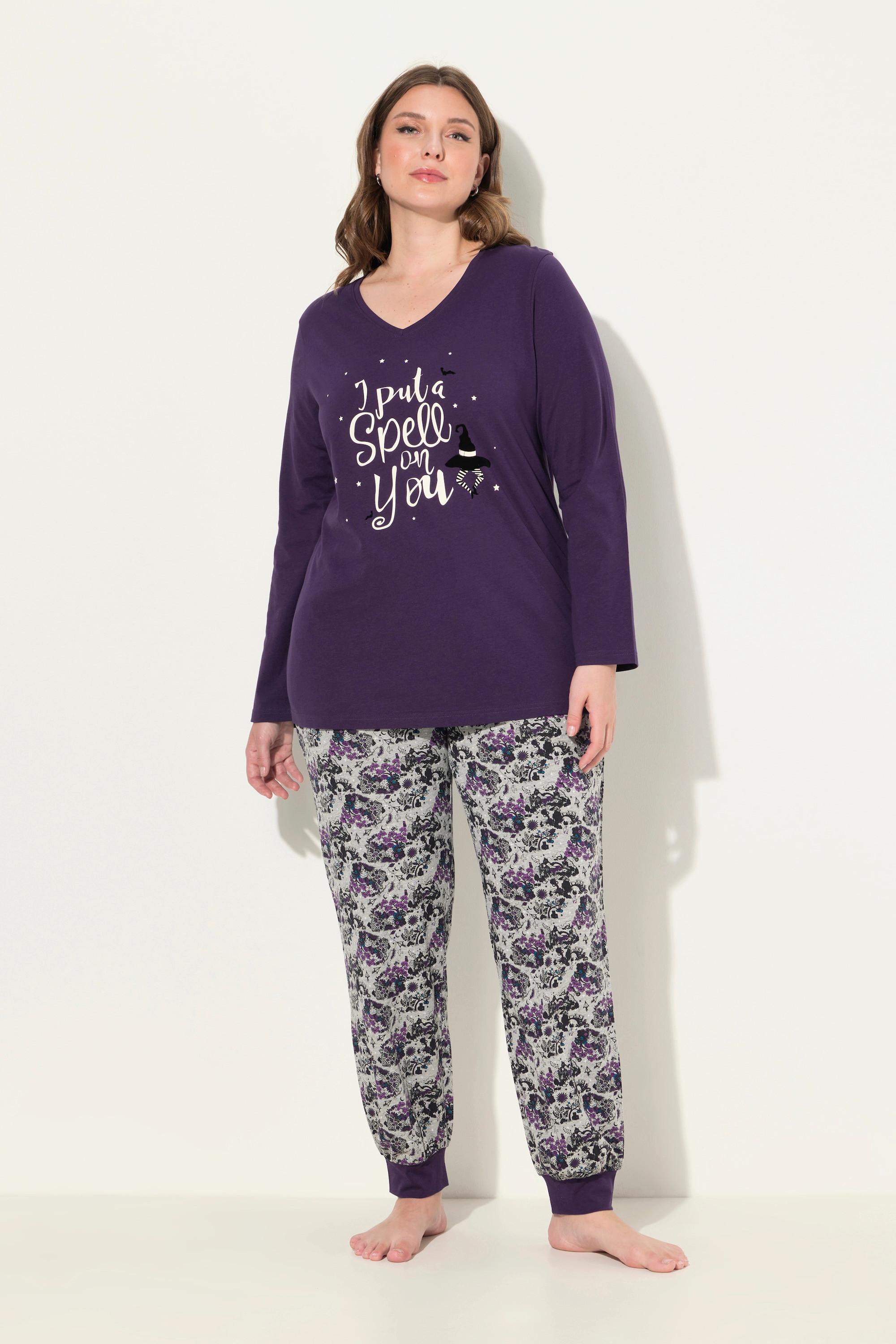 Ulla Popken  Pyjama, Rippsaum, leuchtender Frontprint 