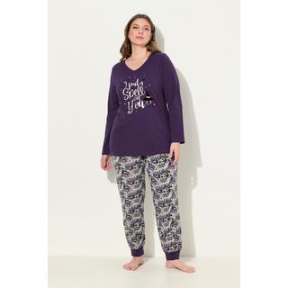 Ulla Popken  Pyjama, Rippsaum, leuchtender Frontprint 