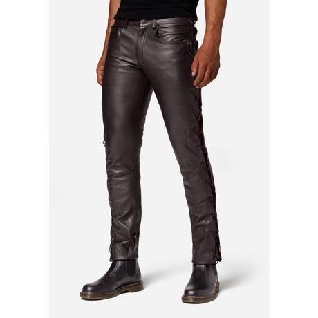 RICANO  Pantalon en cuir pour hommes, avec lacets, en cuir de vache ciré. 