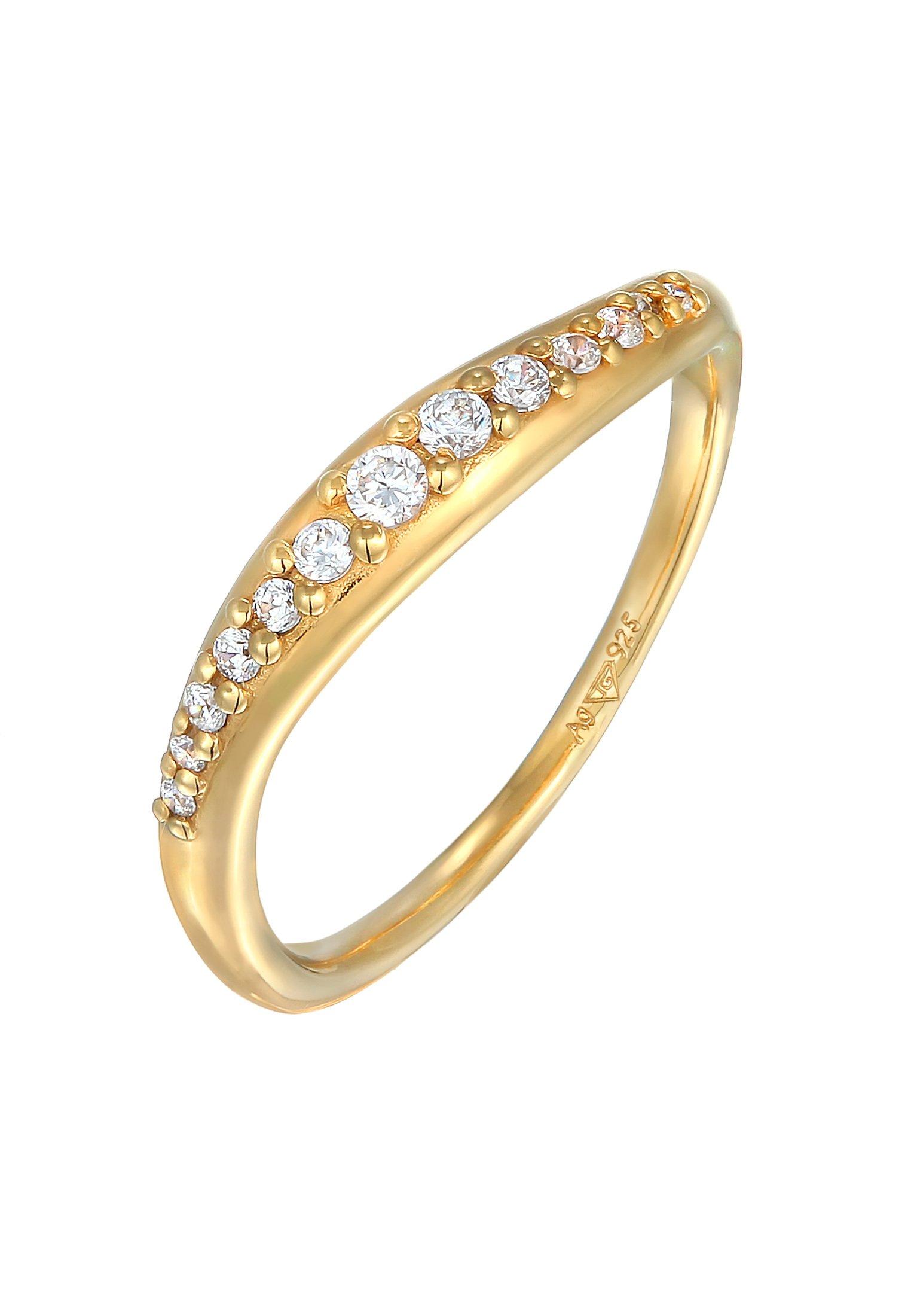 Image of Ring Zirkonia Schwungvolles Design 925 Sterling Silber Damen Gold 54mm