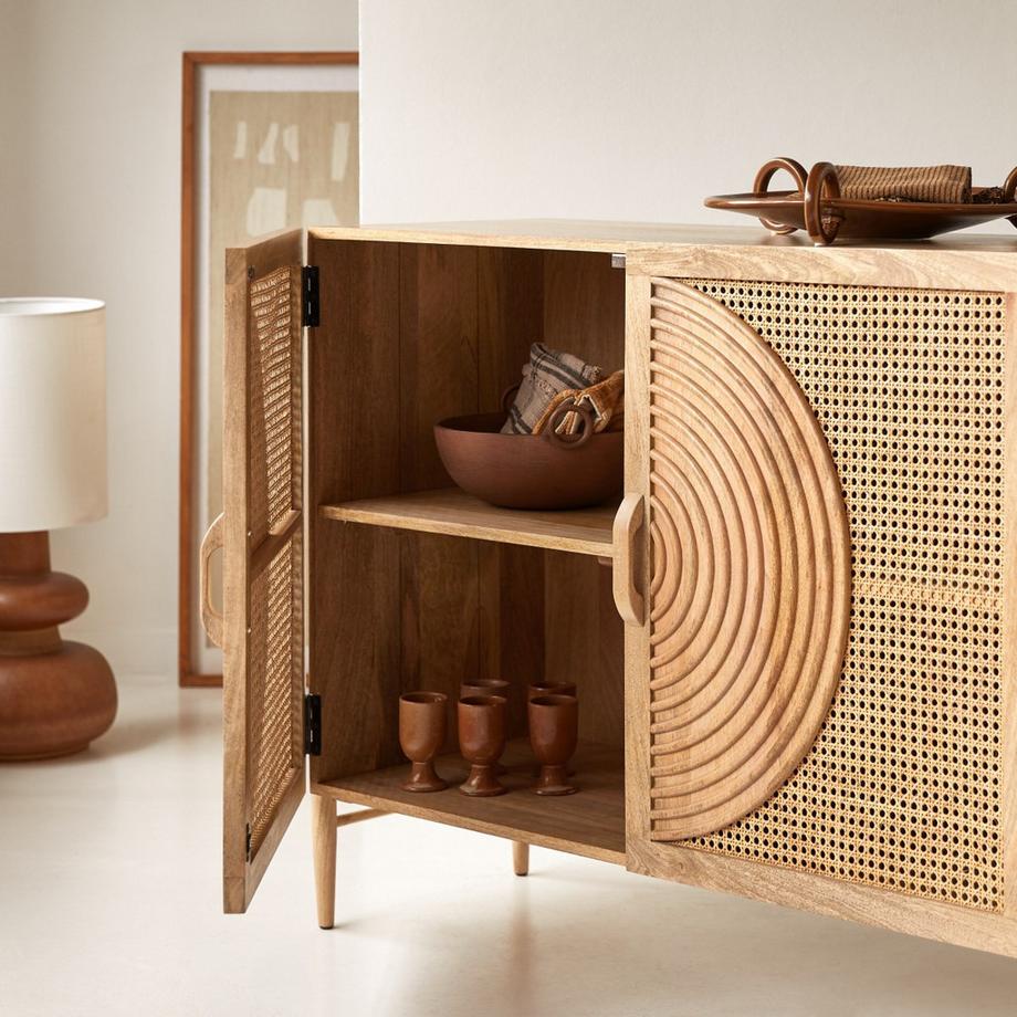 Tikamoon Sideboard aus massivem Mangoholz und Rattan 115 cm Sina  