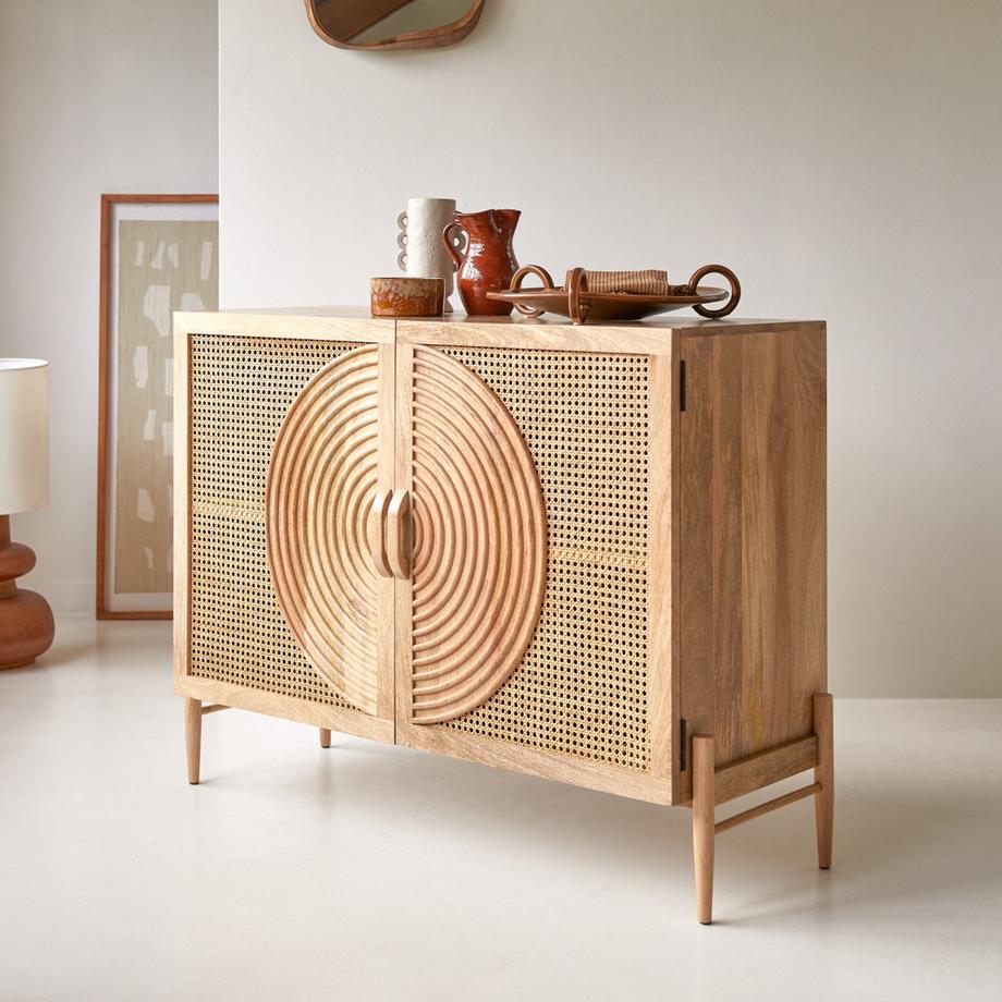 Tikamoon Sideboard aus massivem Mangoholz und Rattan 115 cm Sina  