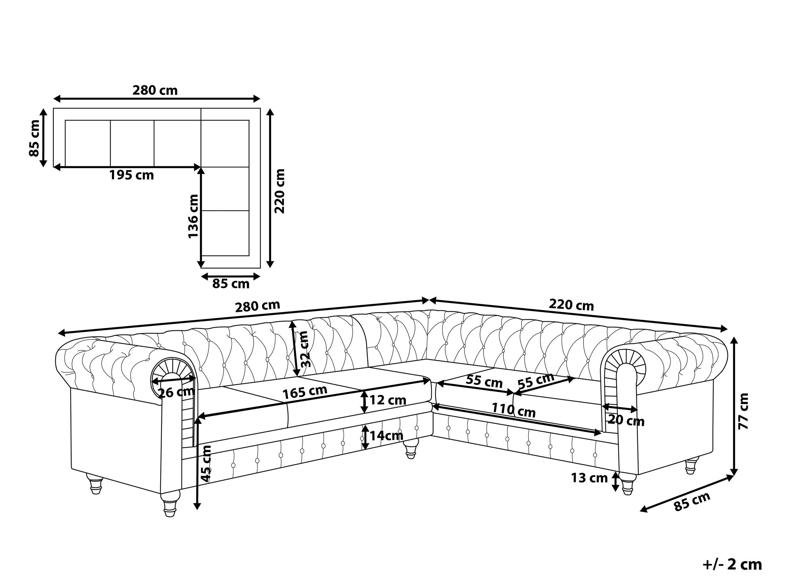 Beliani Linksseitiges Ecksofa aus Polyester Glamourös CHESTERFIELD  