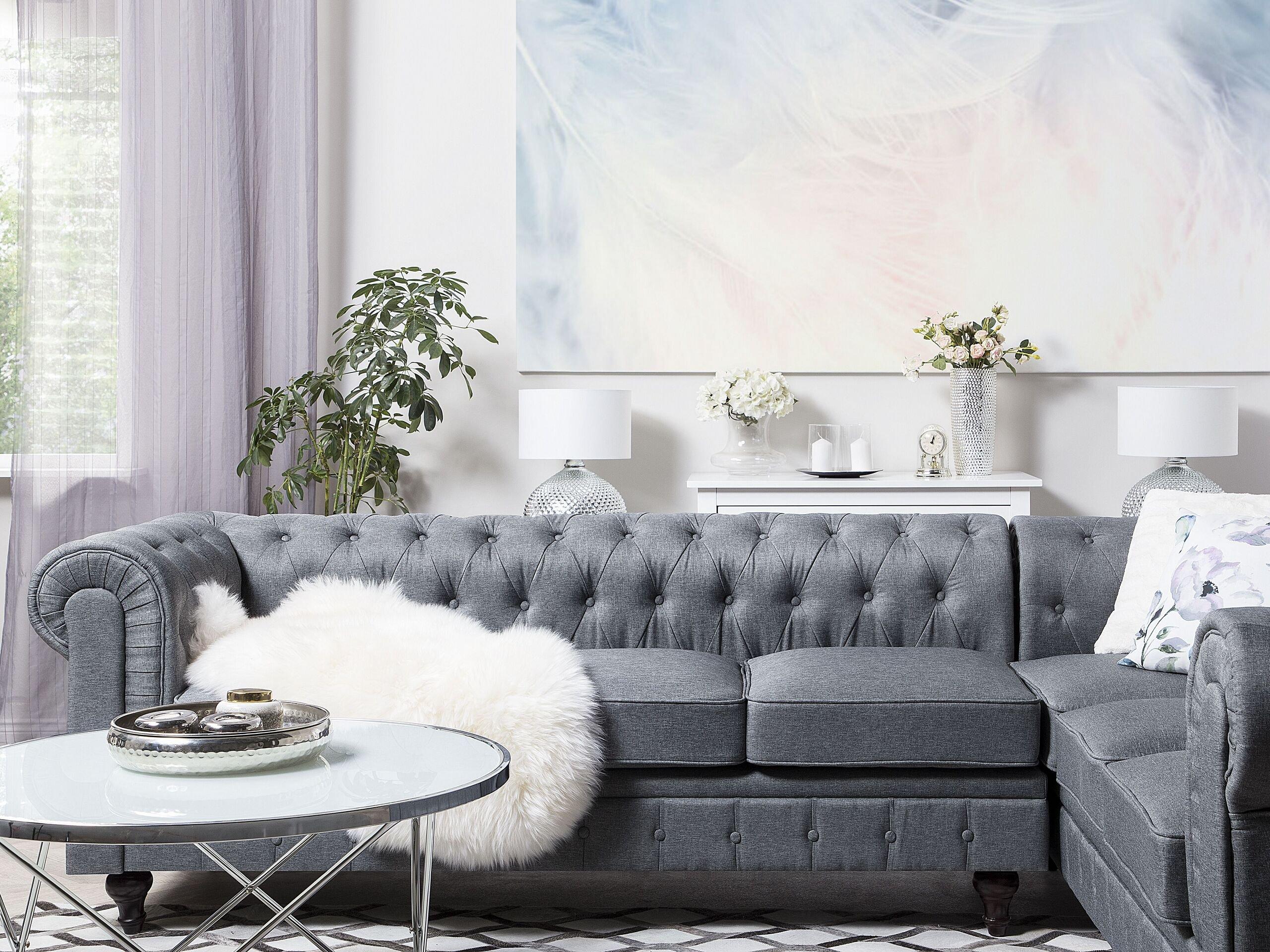 Beliani Linksseitiges Ecksofa aus Polyester Glamourös CHESTERFIELD  