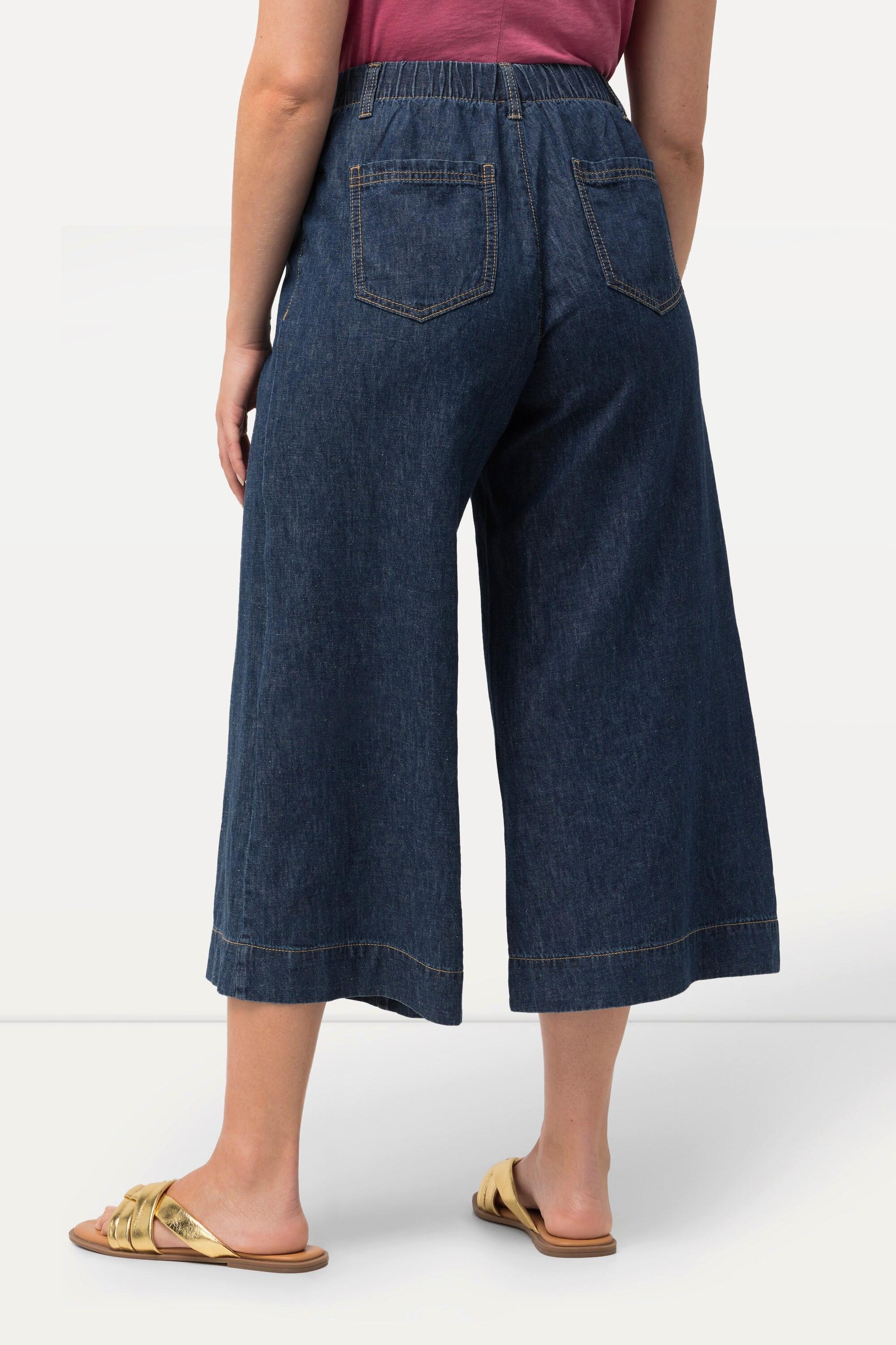 Ulla Popken  Culottes in misto lino con taglio della gamba ampio e cintura elastica 