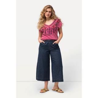 Ulla Popken  Culottes in misto lino con taglio della gamba ampio e cintura elastica 