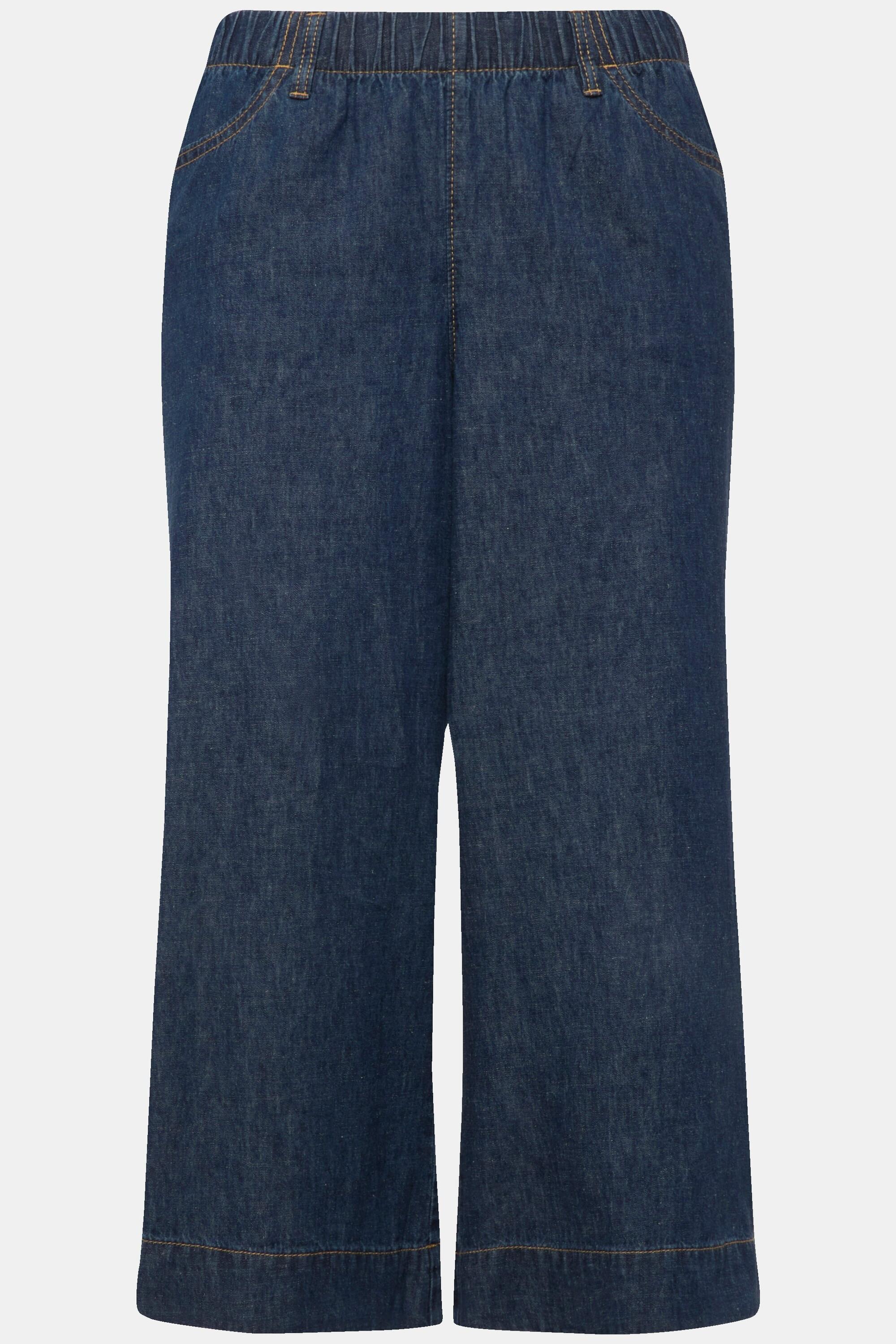 Ulla Popken  Culottes in misto lino con taglio della gamba ampio e cintura elastica 