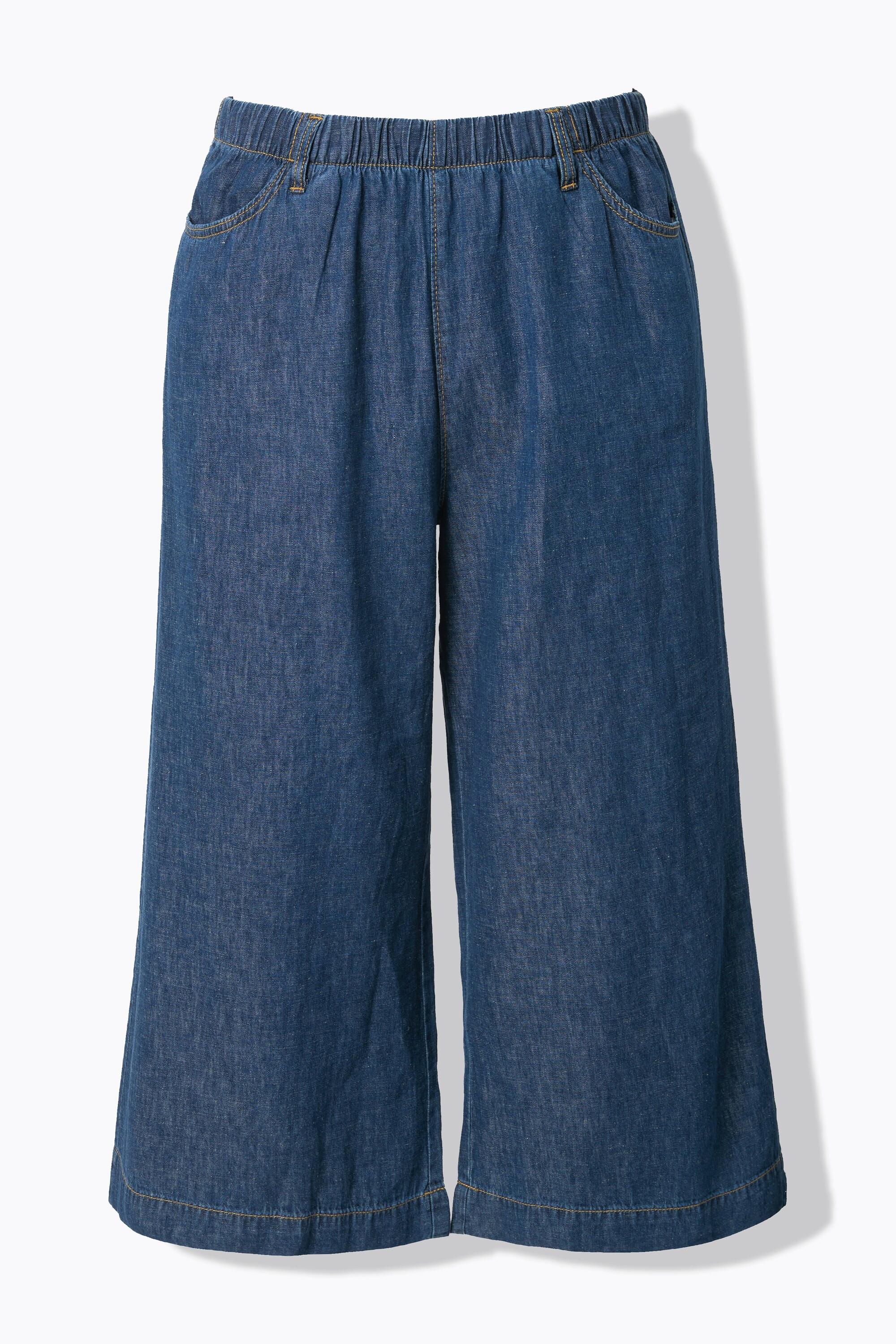 Ulla Popken  Culottes in misto lino con taglio della gamba ampio e cintura elastica 