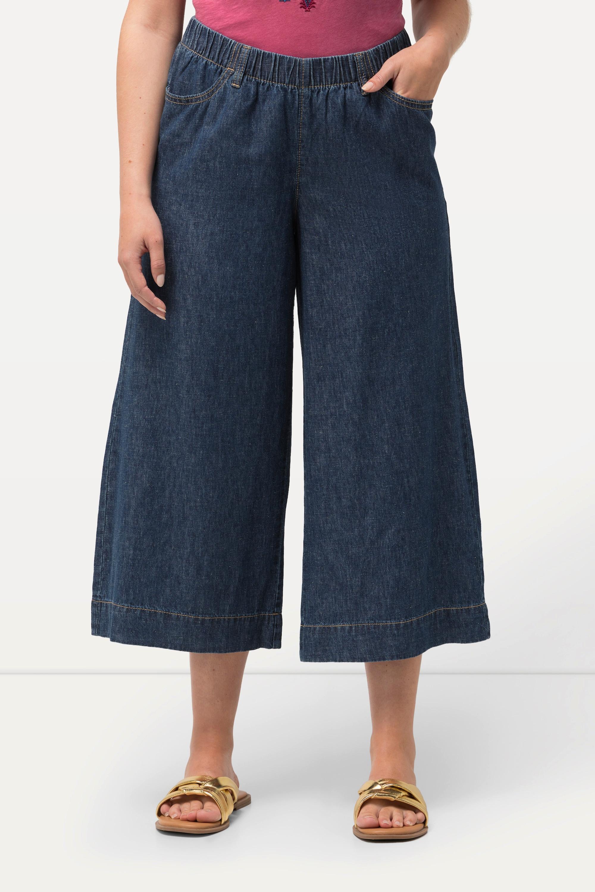 Ulla Popken  Culottes in misto lino con taglio della gamba ampio e cintura elastica 