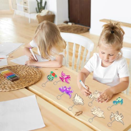 Activity-board  Dino Schlüsselanhänger Kinder, 26 Stück Dinosaurier Holz Bastelset, Dinosaurier Holz zum bemalen, Dinosaurier Schlüsselanhänger Basteln 