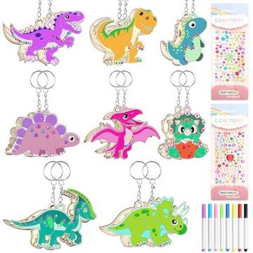 Porte-clés dinosaures pour enfants, 26 pièces de dinosaures en bois, bois de dinosaures à peindre, porte-clés dinosaures à peindre.