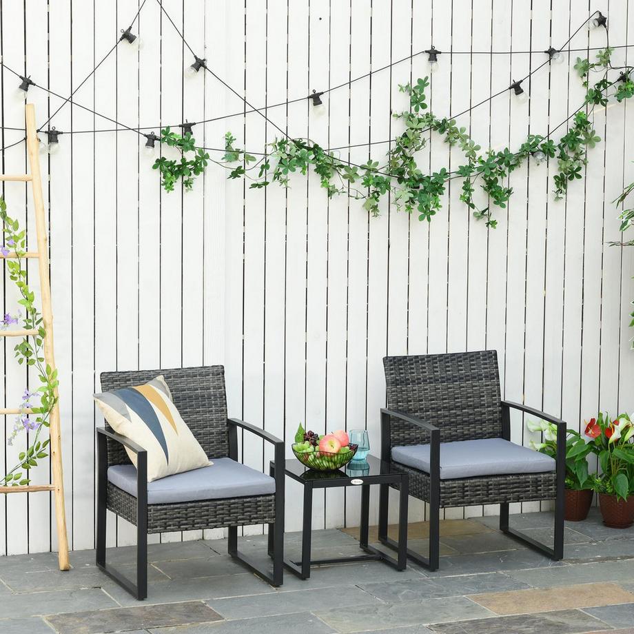 Northio  Polyrattan Gartenmöbel 2 Personen Balkonset Kissen Grau 