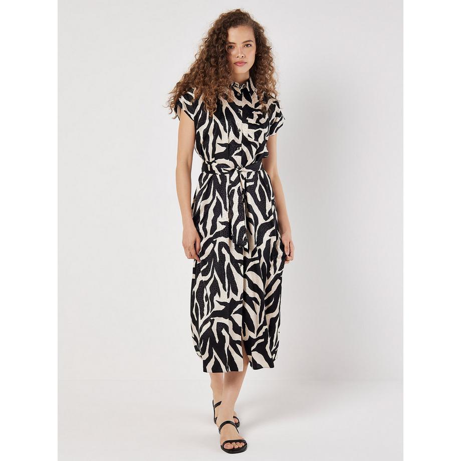 APRICOT Strukturiertes Satin Zebramuster Midikleid  