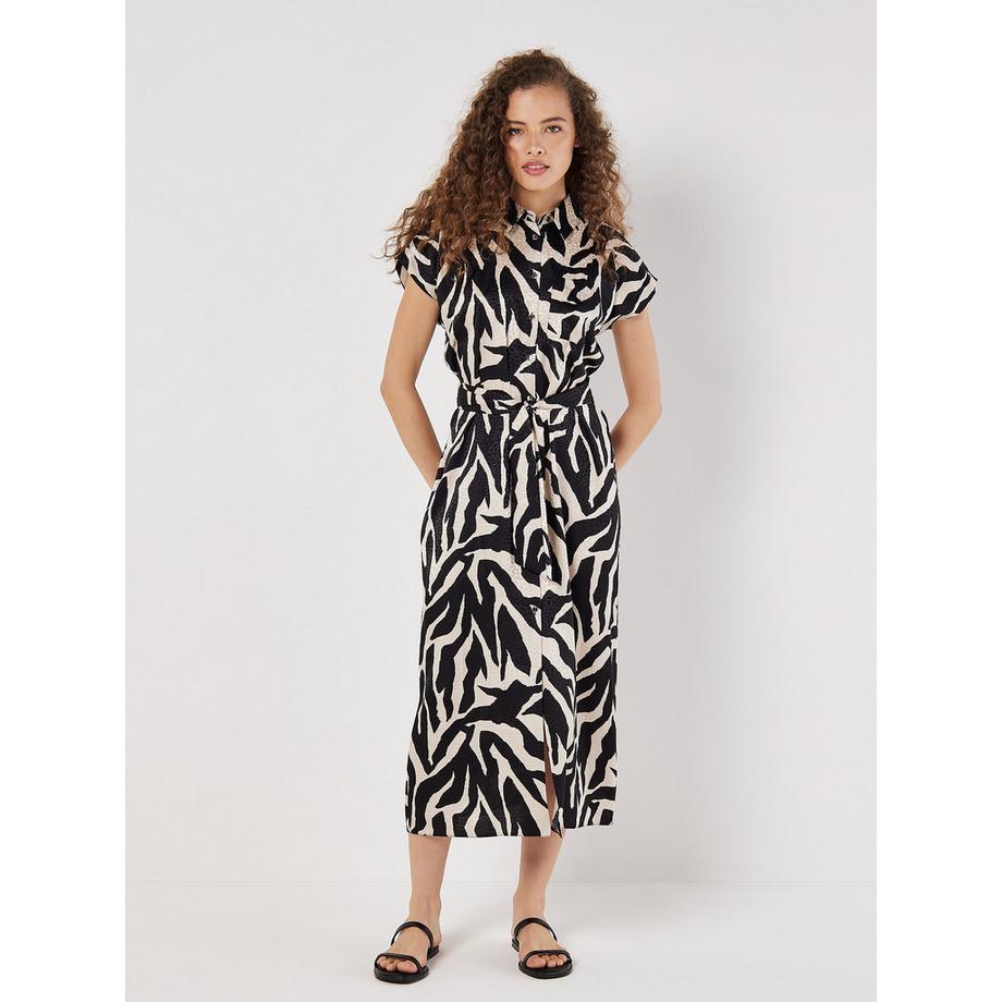Midikleid aus strukturiertem Satin mit Zebramuster