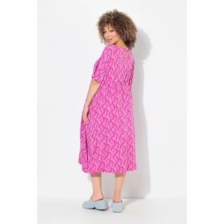 Ulla Popken Robe Midi Jersey Pois Plis Ronds Manches Courtes  