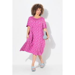 Ulla Popken Robe Midi Jersey Pois Plis Ronds Manches Courtes  