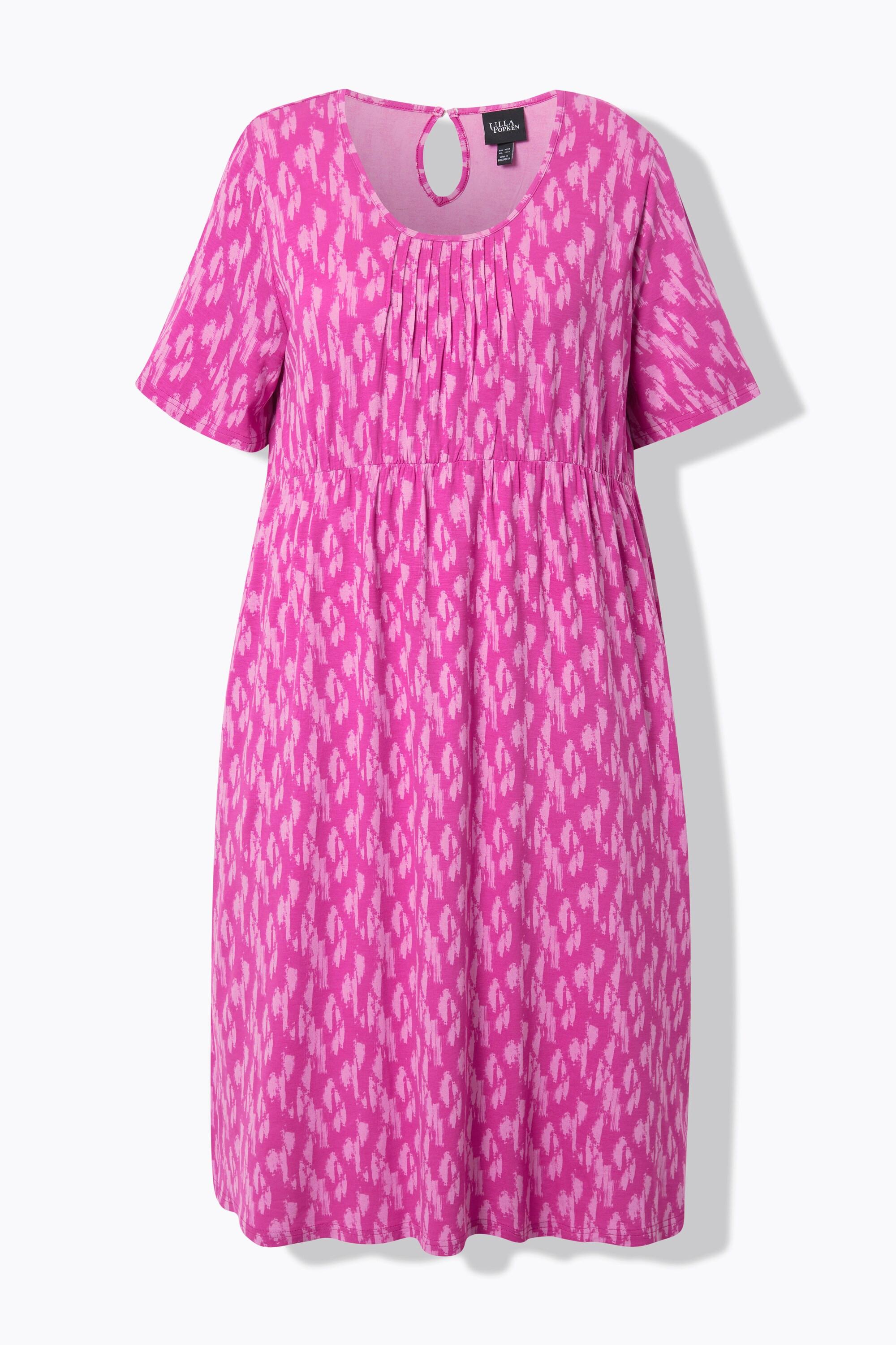 Ulla Popken Robe Midi Jersey Pois Plis Ronds Manches Courtes  