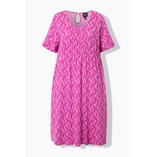 Ulla Popken Robe Midi Jersey Pois Plis Ronds Manches Courtes  