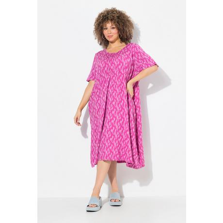 Ulla Popken Robe Midi Jersey Pois Plis Ronds Manches Courtes  