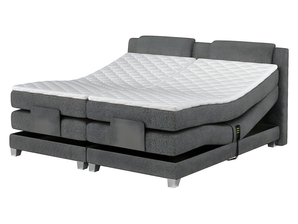 Vente-unique Ensemble complet boxspring tête de lit + sommiers relaxation électrique + matelas + surmatelas - 2 x 80 x 200 cm - Tissu - Gris clair - CASTEL de PALACIO  