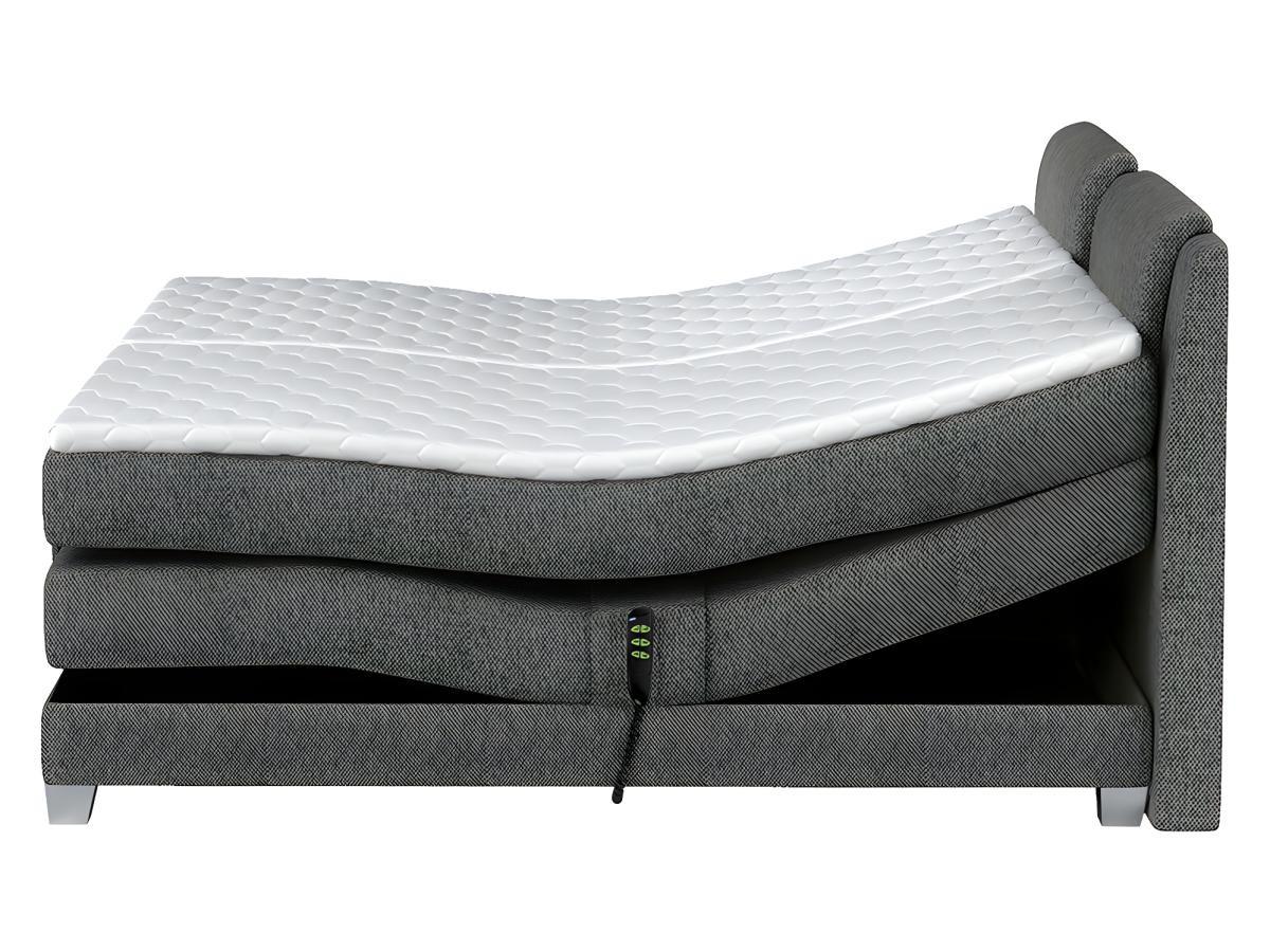 Vente-unique Ensemble complet boxspring tête de lit + sommiers relaxation électrique + matelas + surmatelas - 2 x 80 x 200 cm - Tissu - Gris clair - CASTEL de PALACIO  