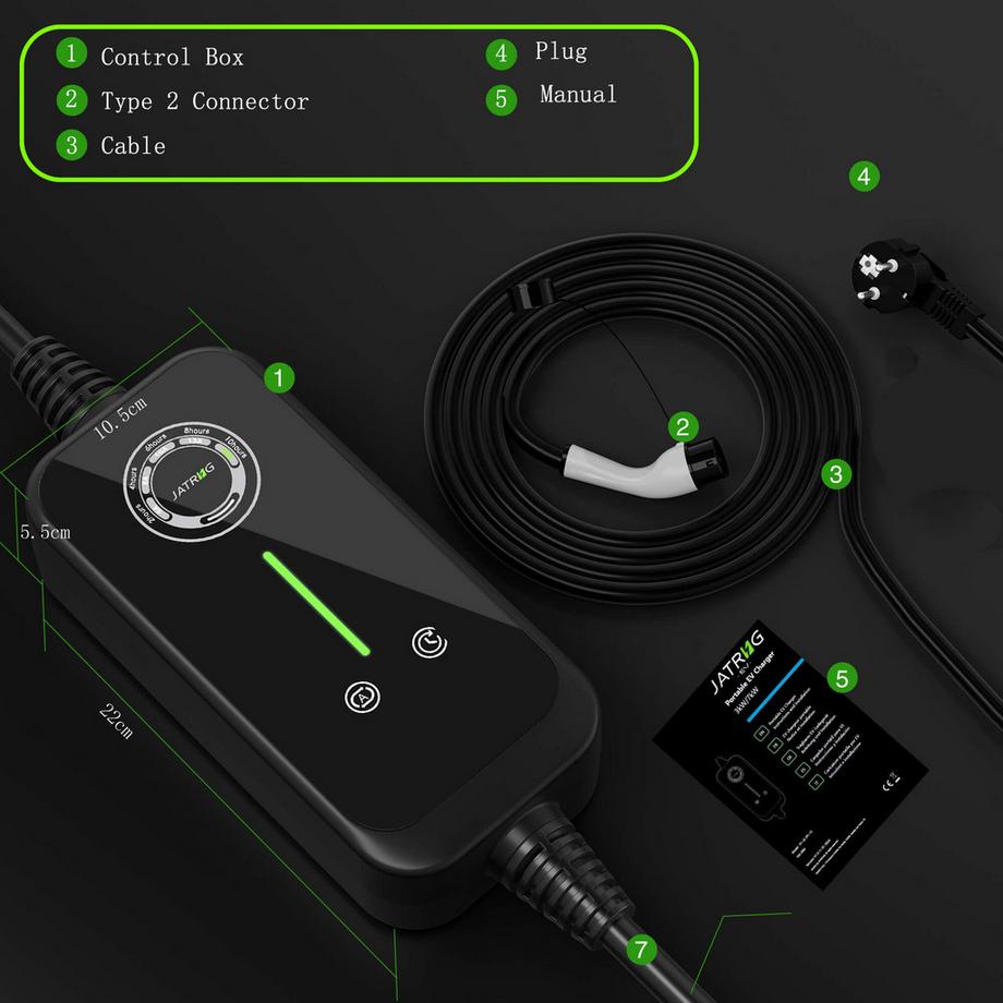 JATRHG  JATRHG EV Ladegerät 10M 3.6KW-1.5KW 16A|13A|10A|8A Typ 2 Ladestation für Elektrofahrzeuge, tragbar, umschaltbarer Strom, schnelles einphasiges Ladegerät 